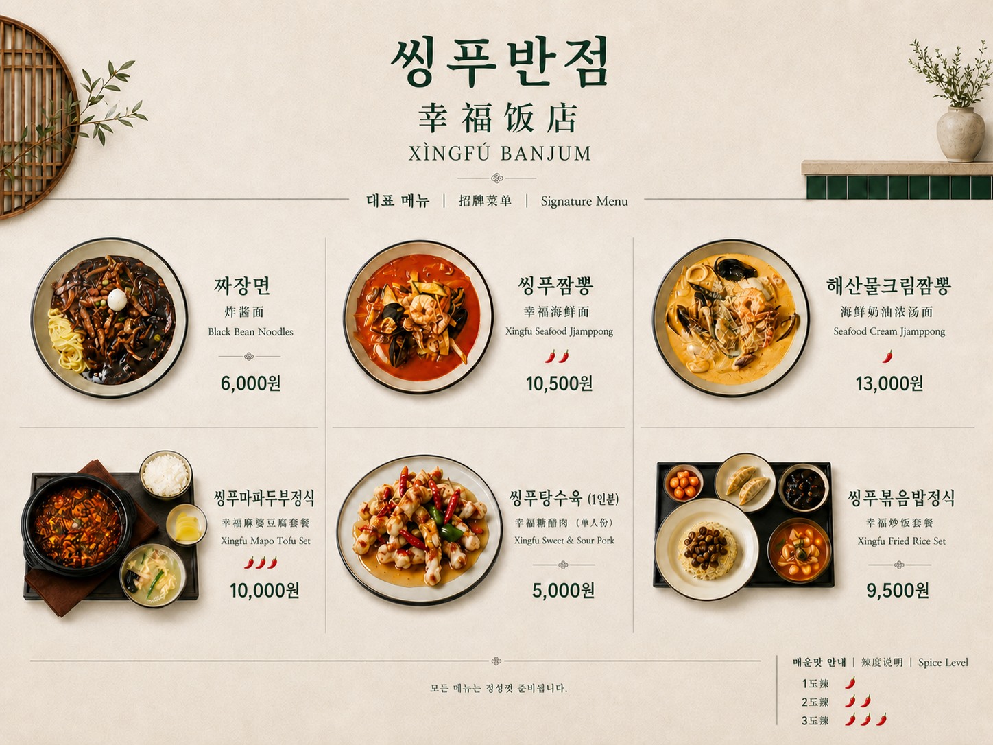 씽푸반점 전체 대표 메뉴 도안